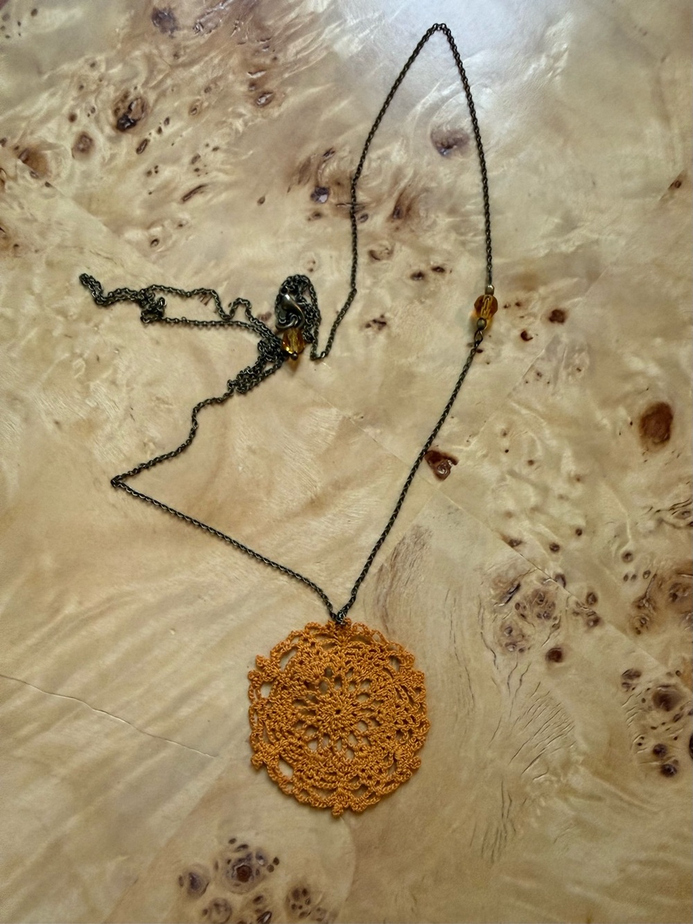 Handmade Mustard Crochet Pendant Necklace - Women Jewelry